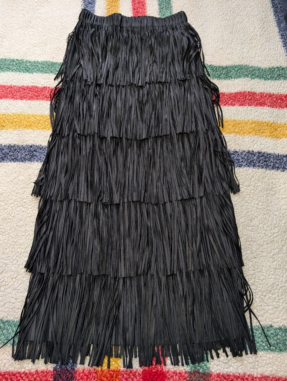 Gabby Isabella Black Tiered Fringe Midi Skirt